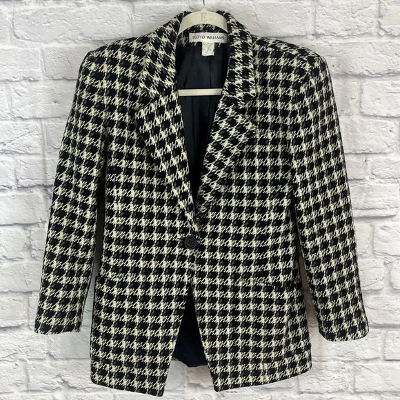 Lloyd Williams Vintage Dark Academia Houndstooth Woolblend Blazer  Size 4 - Picture 9 of 9